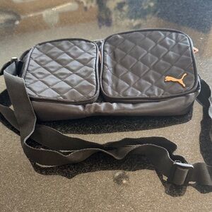 Puma Black Quilted Sling Bag with Orange Logo